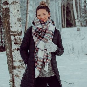 Plaid Blanket Scarf- Heather Skies